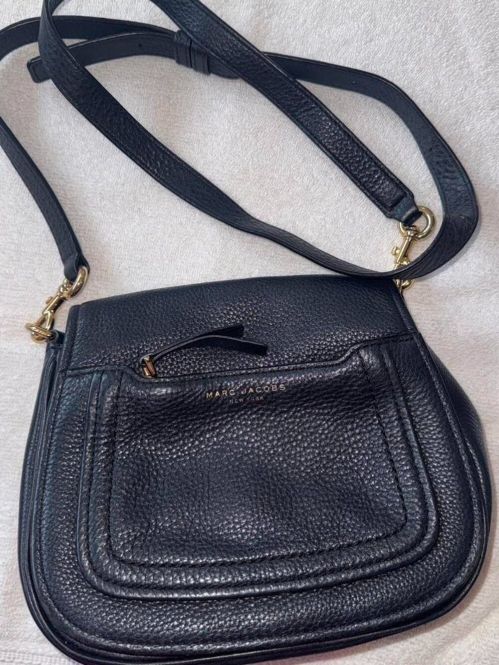 Marc Jacobs Black Pebbled Leather Crossbody Bag with Gold Hardware